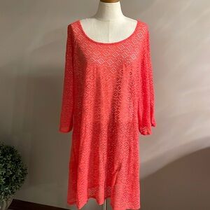 MIRACLESUIT beach cover up dress cut out / stretchy / coral color scoop neck LRG